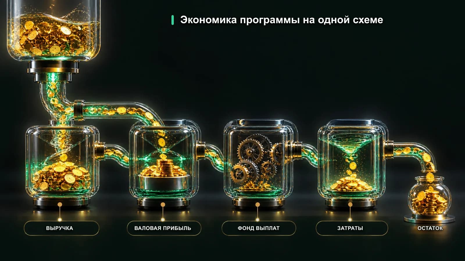 Связь выручки, валовой прибыли, фонда выплат и остатка программы